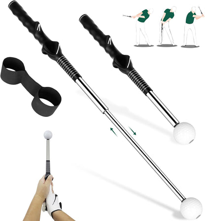 Retractable Golf Swing Trainer with Grip Trainer - Telescopic Training Aid for Warm-Up and Indoor Practice