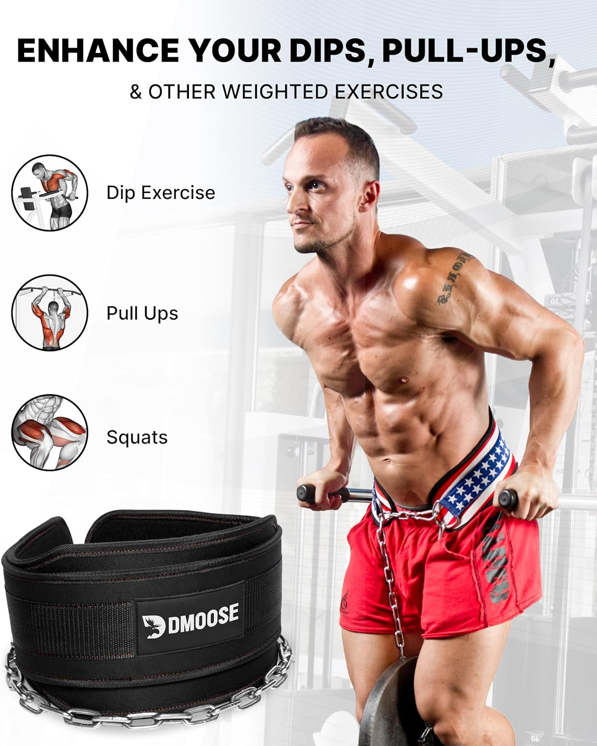 Dip Belt for Weightlifting and Strength Training - 36" Durable Steel Chain with Comfortable Neoprene Padding, Supports Up to 350 lbs