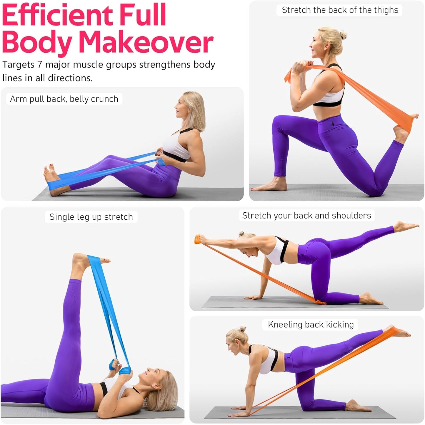 Professional Resistance Bands Set for Exercise, Physical Therapy, Stretching, Recovery, Pilates, Rehabilitation, Strength Training, and Yoga