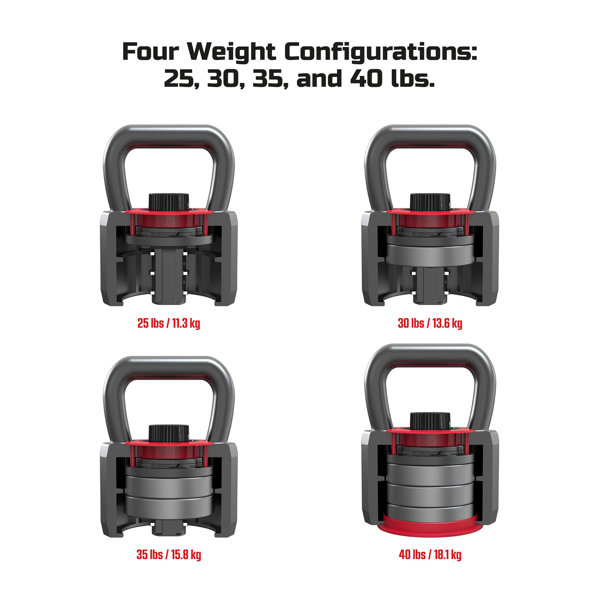 Smartstack Adjustable Kettlebell with Wide Handle for Home Gym Workouts, 25-40 lbs, Black