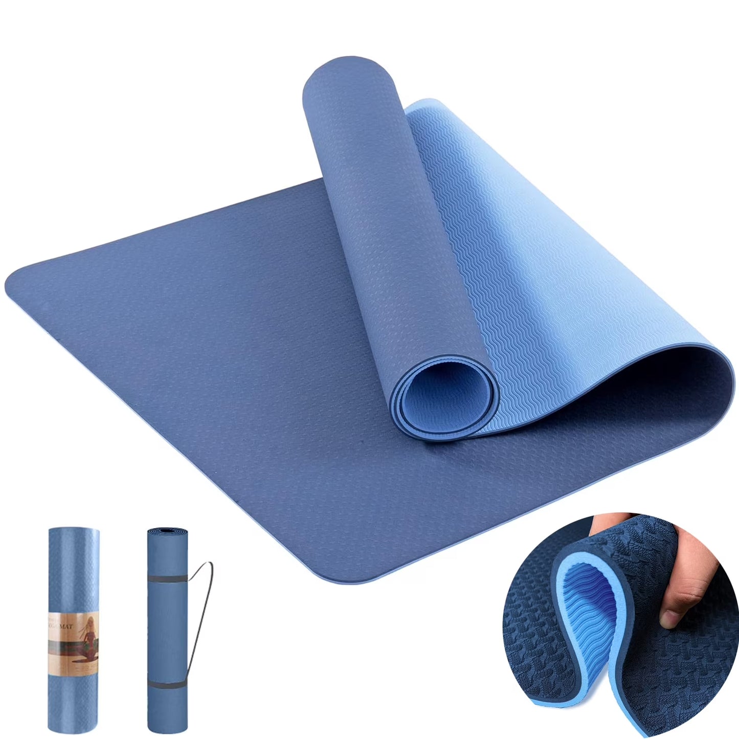 High-Density Eco-Friendly TPE Yoga Mat - 72" x 24", 8mm Extra Thick Non-Slip Exercise Mat for Yoga and Pilates for Men and Women