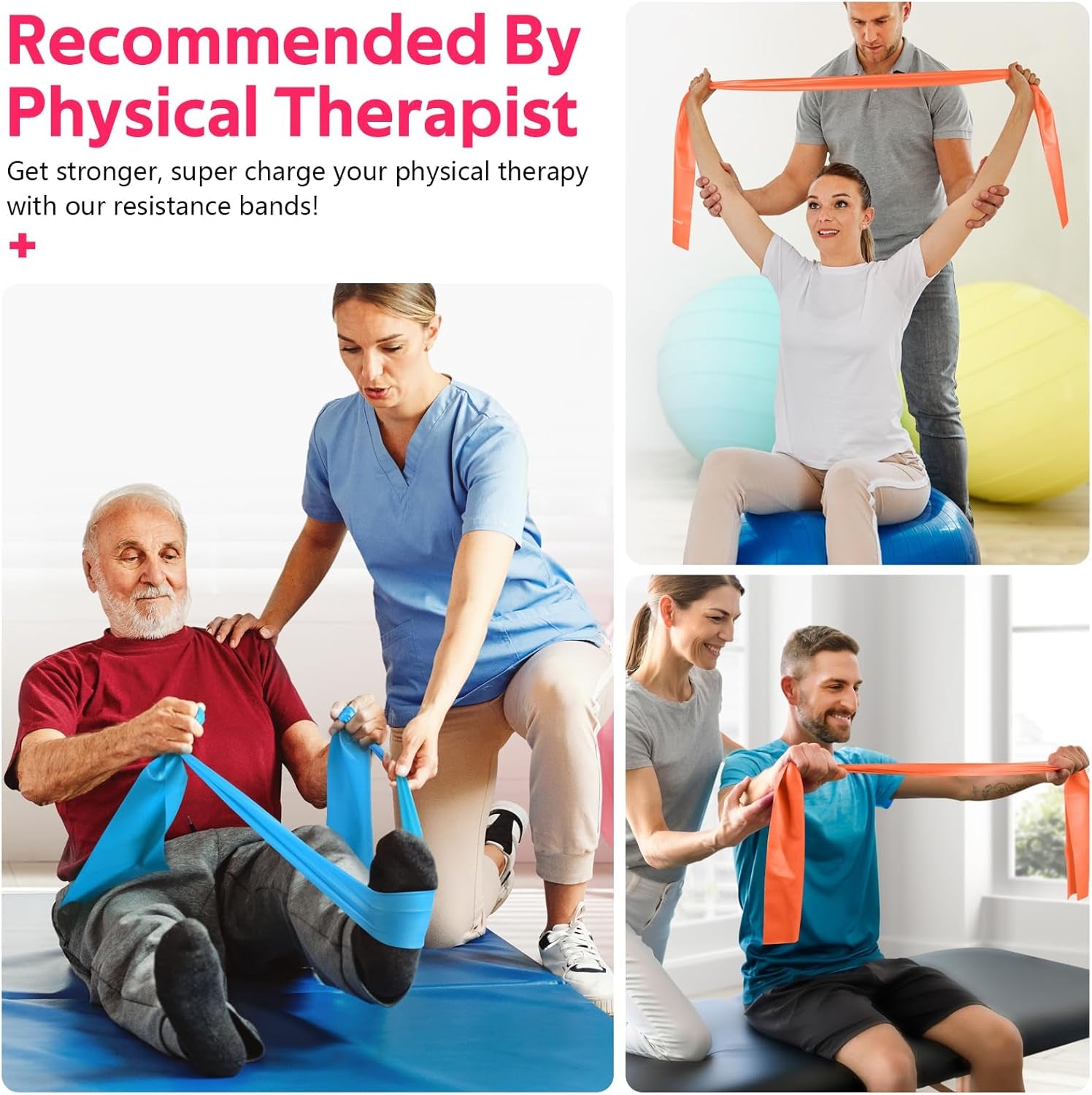 Professional Resistance Bands Set for Exercise, Physical Therapy, Stretching, Recovery, Pilates, Rehabilitation, Strength Training, and Yoga