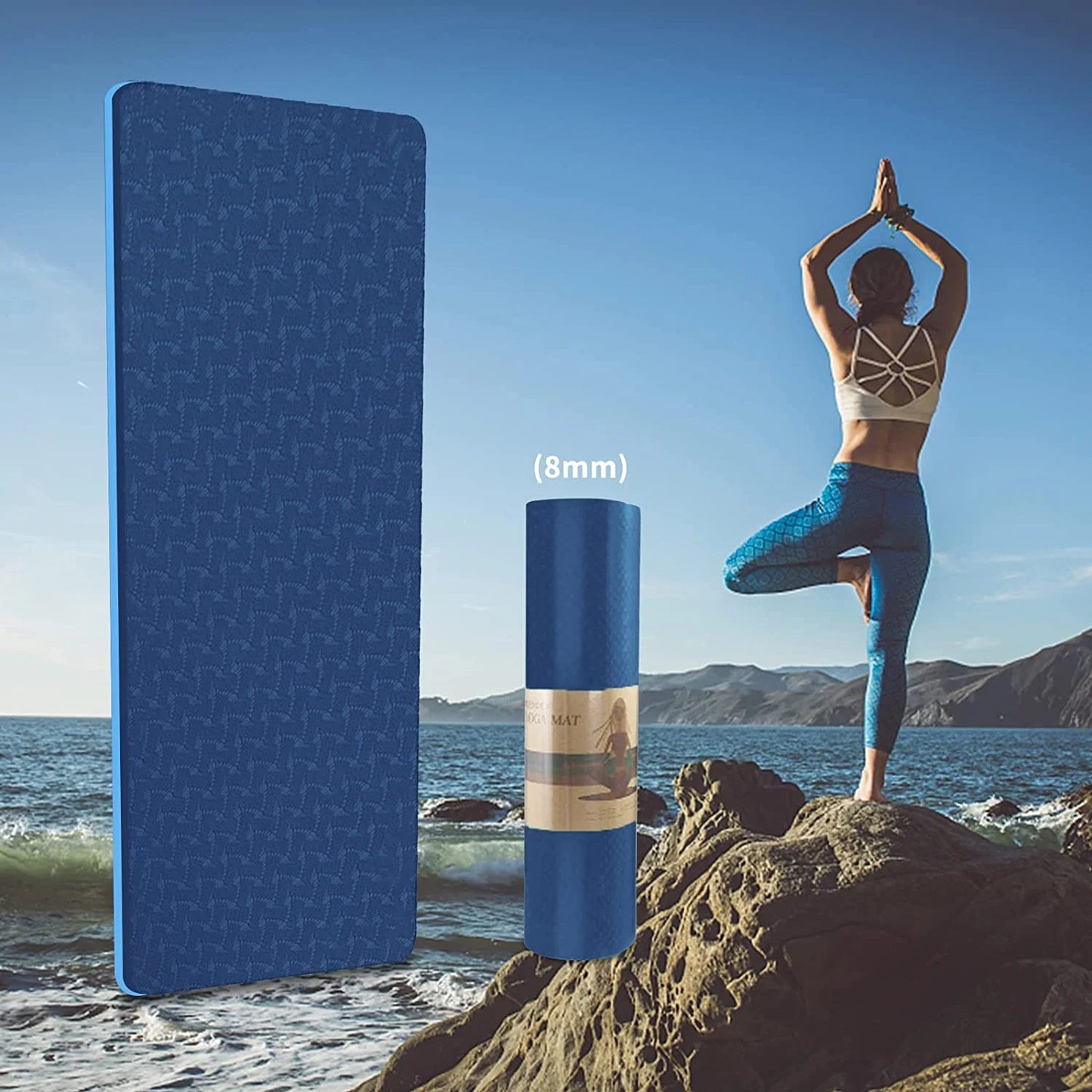 High-Density Eco-Friendly TPE Yoga Mat - 72" x 24", 8mm Extra Thick Non-Slip Exercise Mat for Yoga and Pilates for Men and Women