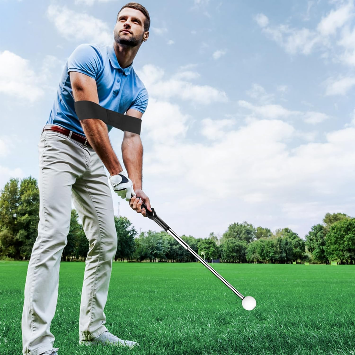 Retractable Golf Swing Trainer with Grip Trainer - Telescopic Training Aid for Warm-Up and Indoor Practice