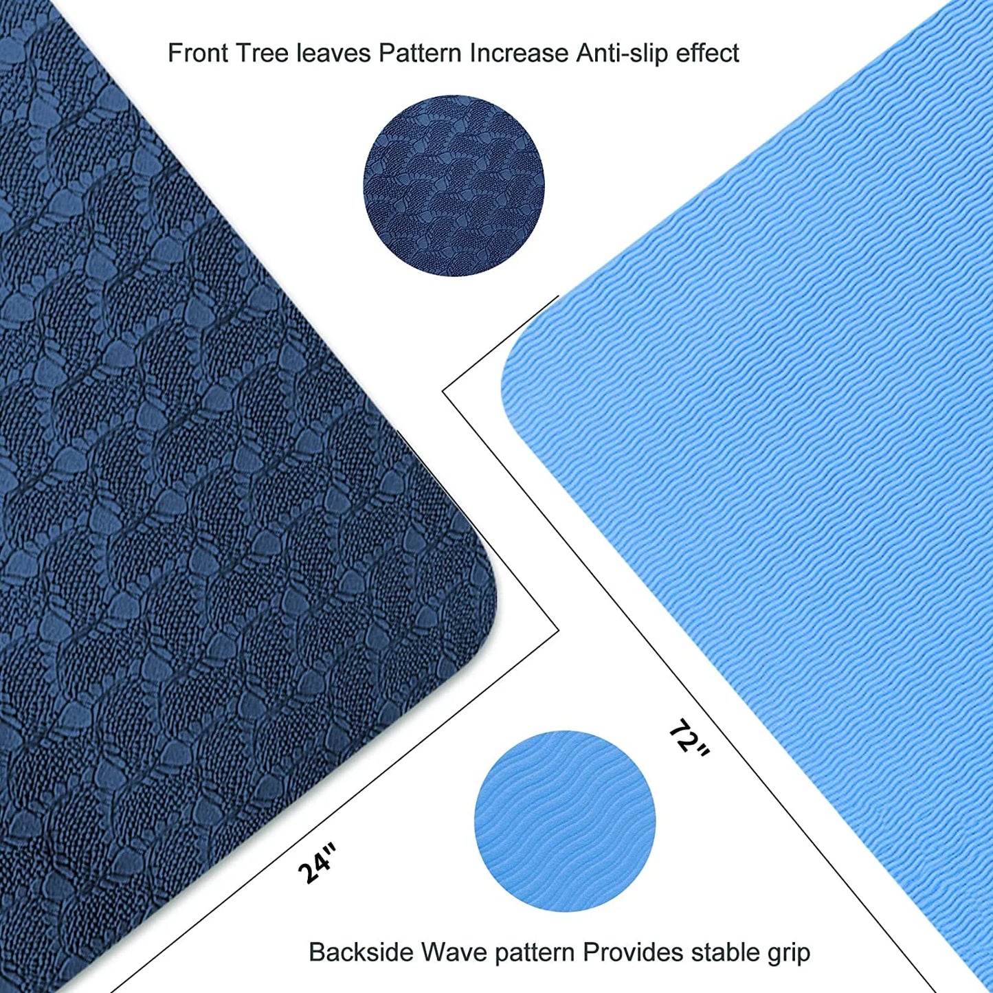 High-Density Eco-Friendly TPE Yoga Mat - 72" x 24", 8mm Extra Thick Non-Slip Exercise Mat for Yoga and Pilates for Men and Women