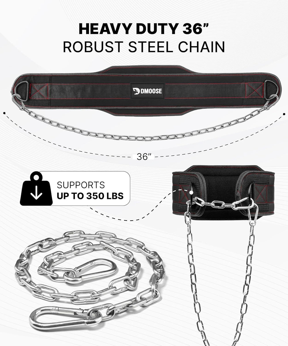 Dip Belt for Weightlifting and Strength Training - 36" Durable Steel Chain with Comfortable Neoprene Padding, Supports Up to 350 lbs