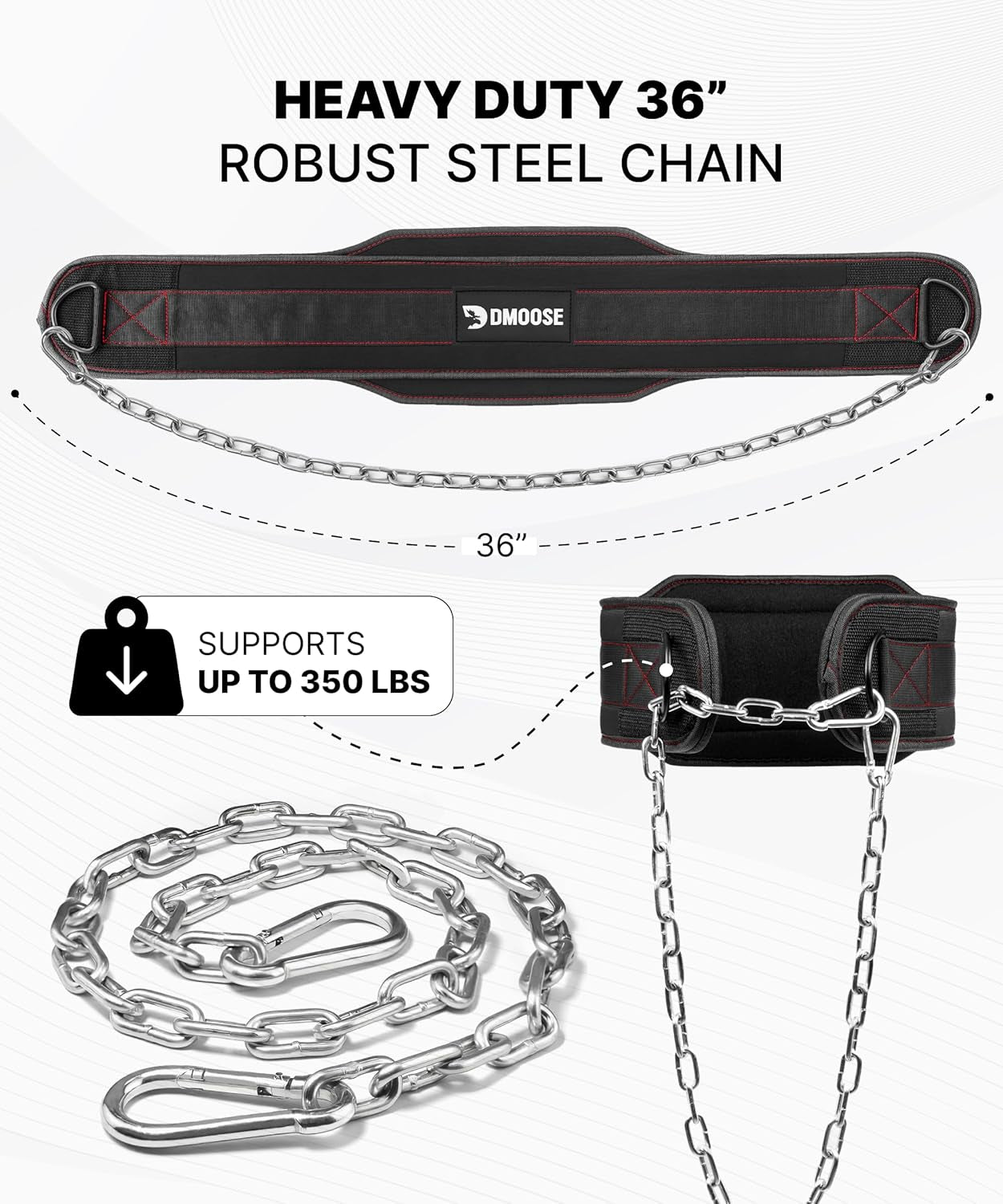Dip Belt for Weightlifting and Strength Training - 36" Durable Steel Chain with Comfortable Neoprene Padding, Supports Up to 350 lbs
