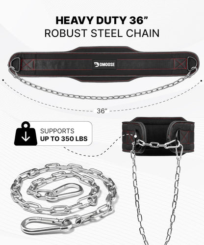 Dip Belt for Weightlifting and Strength Training - 36" Durable Steel Chain with Comfortable Neoprene Padding, Supports Up to 350 lbs